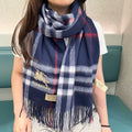 BURBERRY CHECK SCARF 180 CM IN INDIGO BLUE MIX WHITE CASHMERE 405480
