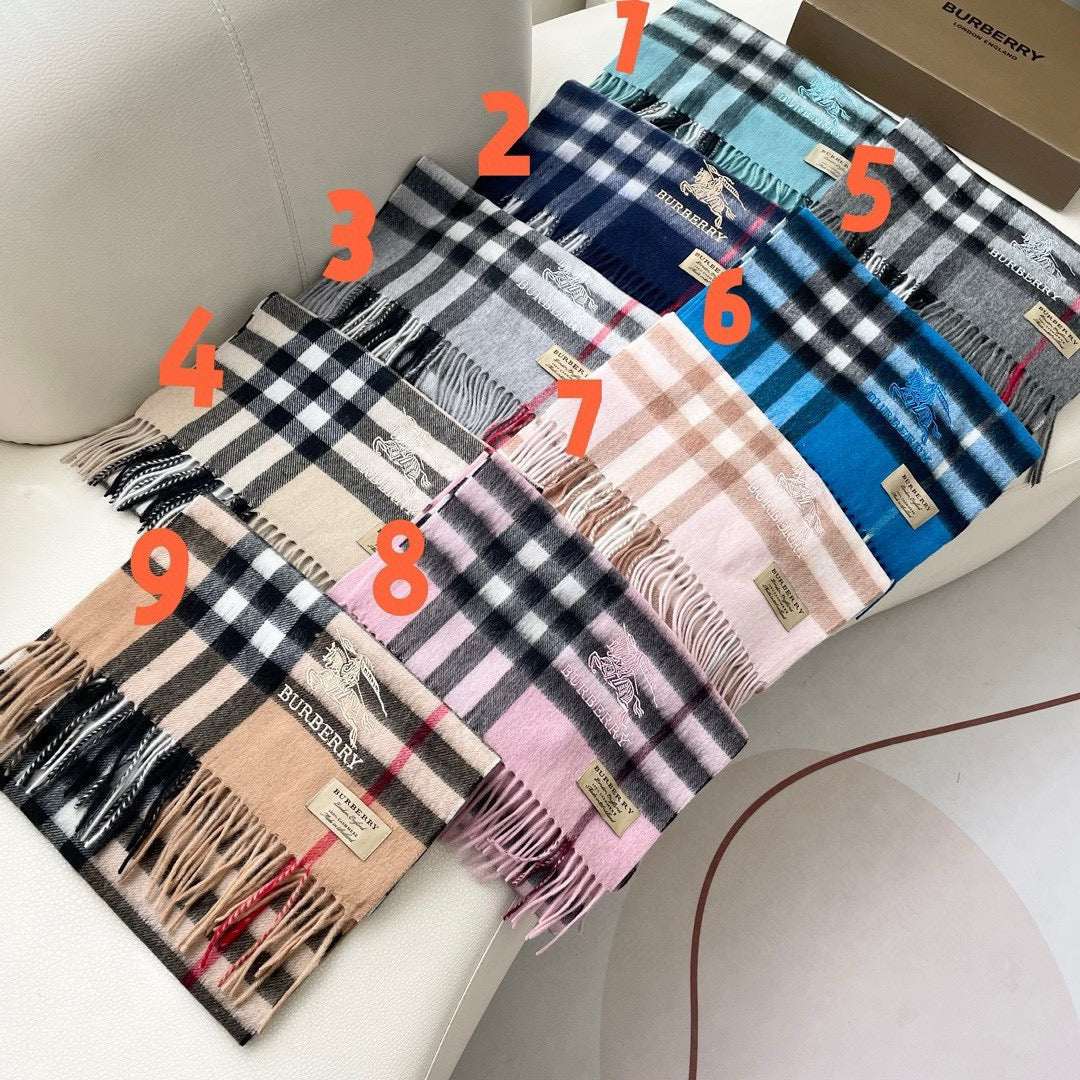 BURBERRY CHECK SCARF 180 CM IN INDIGO BLUE MIX WHITE CASHMERE 405480