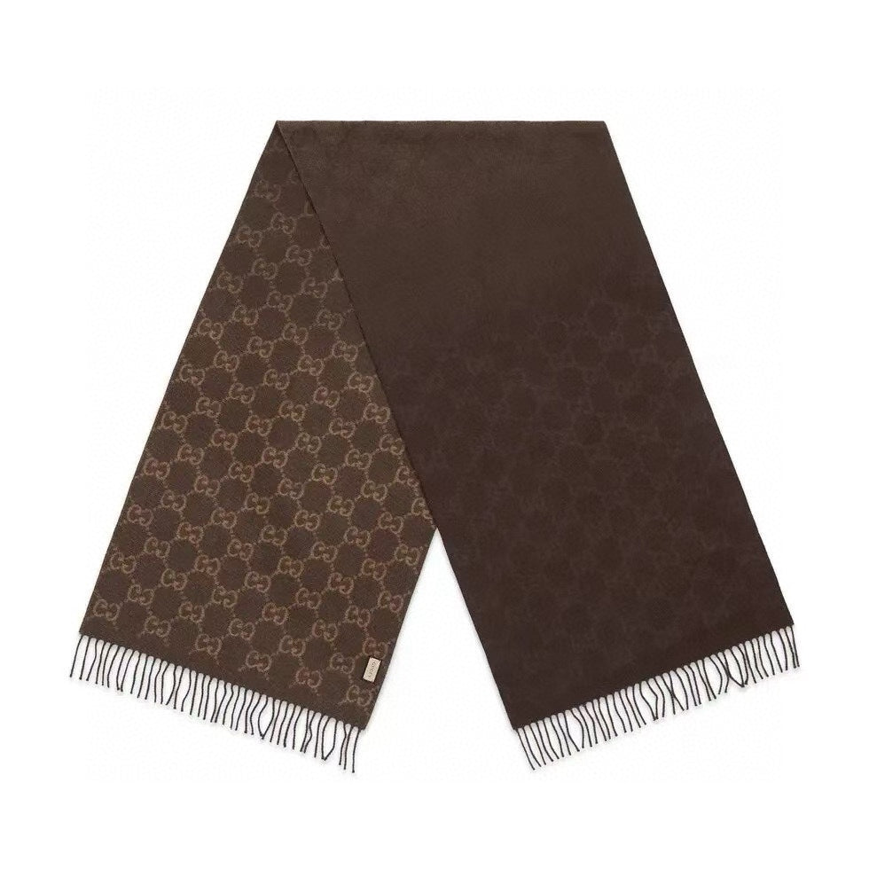 GUCCI SCARF 200 CM CHOCOLATE BROWN  CASHMERE JACQUARD 405133